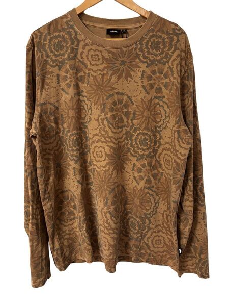 未使用品! STUSSY 総柄ロンT ブラウン 花柄 Lサイズ コットン100% 中国製 Floral L/S Tee Brown L Cotton 100% All Over Print 長袖