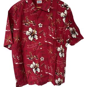 Schott アロハシャツ XL ハワイアン柄 骸骨 南国 花柄 赤系 半袖 総柄 Hawaiian Shirt XL Red Skeleton Floral Aloha Pattern