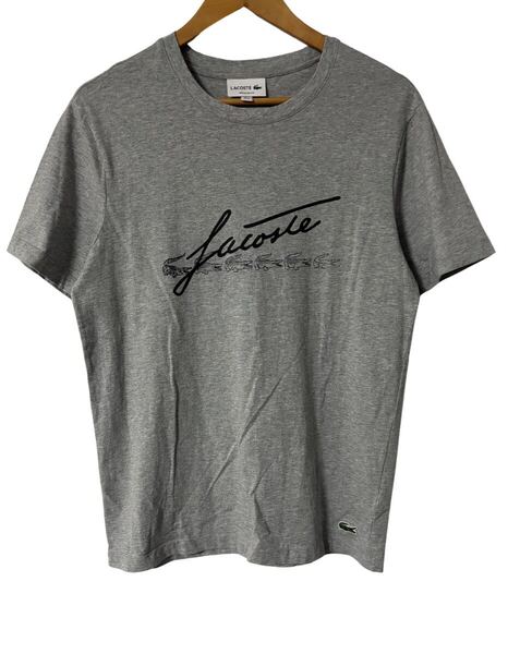 ラコステ グレー 半袖Tシャツ LACOSTE ロゴ刺繍 綿100% メンズ Gray Short Sleeve Logo T-shirt 100% Cotton Men’s L