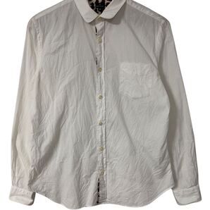 PS Paul Smith 日本製 コットン長袖シャツ M 白 レオパード柄裏地 White Cotton Shirt M Japan Made Leopard Lining
