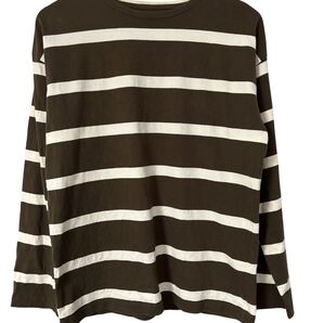 MHL. ボーダーTシャツ 長袖 カーキ×オフホワイト Lサイズ コットン100% Border Long Sleeve Tee Khaki x Off-White Cotton 100% Size L