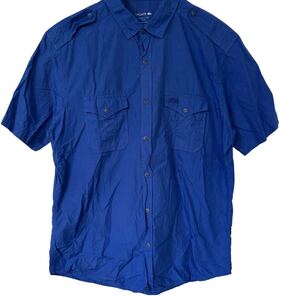 LACOSTE ガーメントダイ コットン 半袖シャツ 青 42サイズ ワニ刺繍 LACOSTE Blue Cotton Shirt Garment Dyed Size 42 Logo
