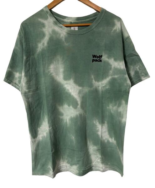 美品 ROTTWEILER タイダイTシャツ Wolf pack ロゴ入り L-XL相当 グリーン系 Tie-Dye T-shirt “Wolf pack” Logo Green Equivalent 半袖