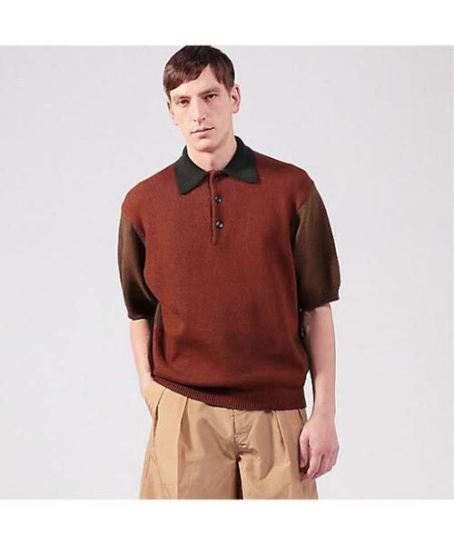 TOMORROWLAND tricot ニットポロ S コットン 半袖 ブラウン系 切替 TOMORROWLAND tricot Knit Polo Shirt S Brown Cotton