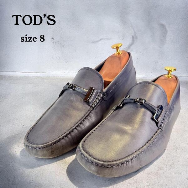 【美品】TOD’S ドライビングシューズ(8)T金具 ビットローファー 本革