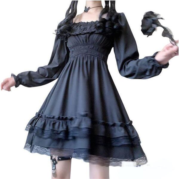 人気急上昇 M ゴスロリ ワンピース コスプレ ひざ丈 フリル レース ゴシック ロリータ 女の子 萌え おしゃれ 外出 トレンドカラー