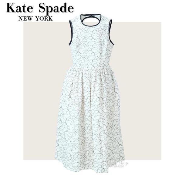 未使用級 Kate Spade ケイトスペード ワンピース フレアワンピース ロング 花柄 刺繍 ノースリーブ ホワイト リボン