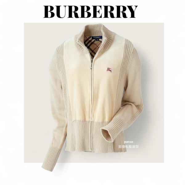 BURBERRY バーバリーロンドン ブルゾン ノバチェック ニット ホースロゴ ベージュ M レディース アウター ジャンパー