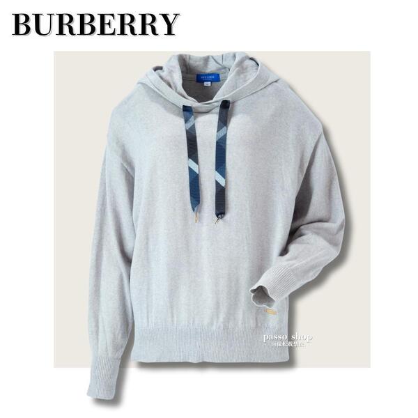 【未使用級】ブルーレーベル クレストブリッジ ニット パーカー グレー M BLUE LABEL CRESTBRIDGE レディース チェック 長袖