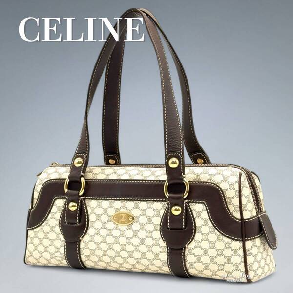 希少 CELINE セリーヌ ボストンバッグ ハンドバッグ 肩掛け トリオンフ ホワイト 白 PVCレザー オールドセリーヌ マカダム レディース
