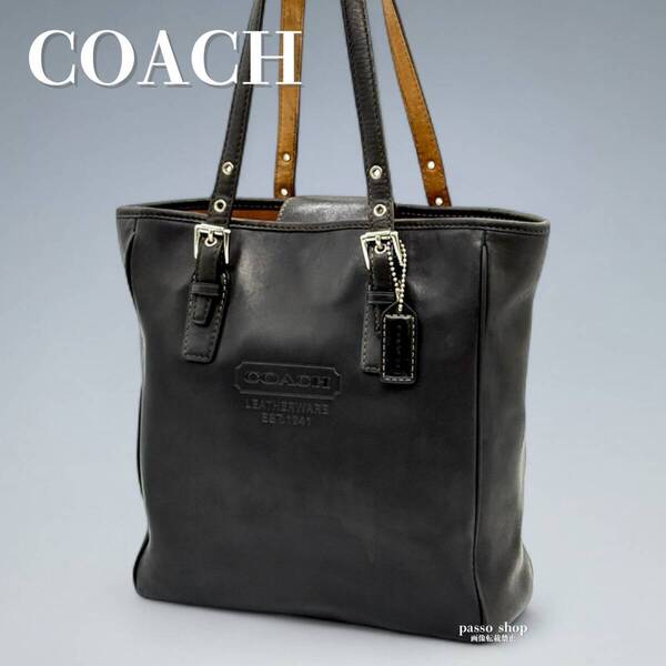 人気 COACH コーチ トートバッグ 肩掛け ショルダーバッグ ブラック レザー シルバー金具 レディース A4対応 通勤 型押し バッグチャーム