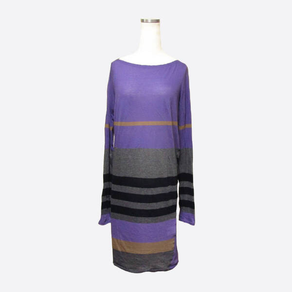 ★Used★LE CIEL BLEU/ルシェルブルー/ENCHANTEMENT...?/アンシャントマン★長袖ボーダーワンピース (Purple/Grey/Black/Beige/40)