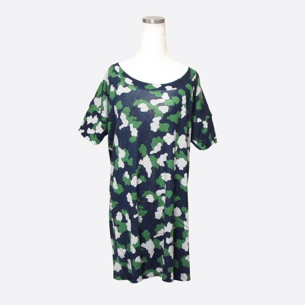 ★SALE★LE CIEL BLEU/ルシェルブルー★カモフラプリントリブニット半袖ワンピース (Navy/Green/Grey/40)