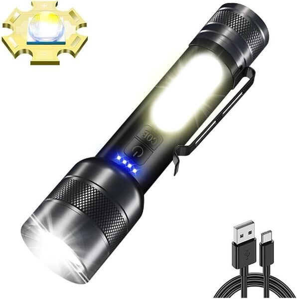 懐中電灯 XHP50.2 Type-c 充電式 長いCOBサイドライト はダブルボタンモードを使用し Led ライト 強力 ハンディライト 小型 軍用 最強