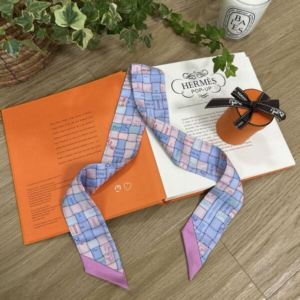 送料無料 HERMES エルメス ボルデュックリボンチェック シルクスカーフ バッグチャーム Bolduc au Carre