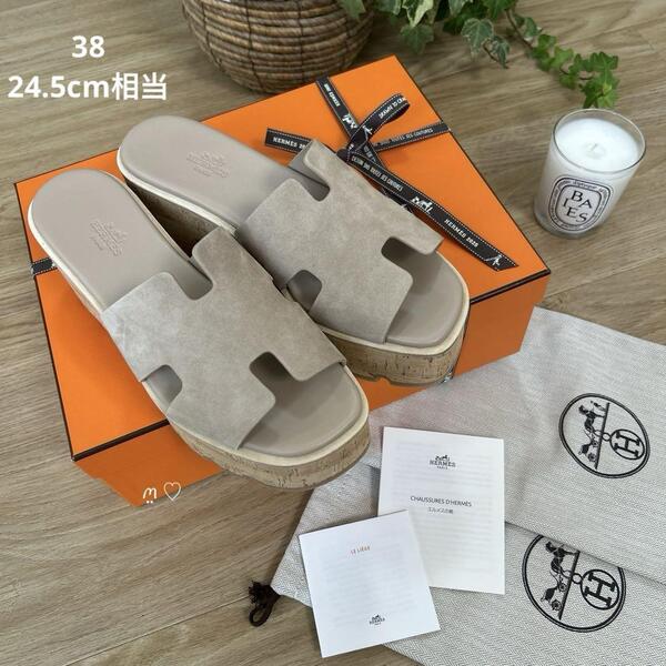 送料無料 新品未使用品 HERMES エルメス エズ 38 24.5cm相当 ウェッジソールサンダル ベージュキャメル 25年購入品