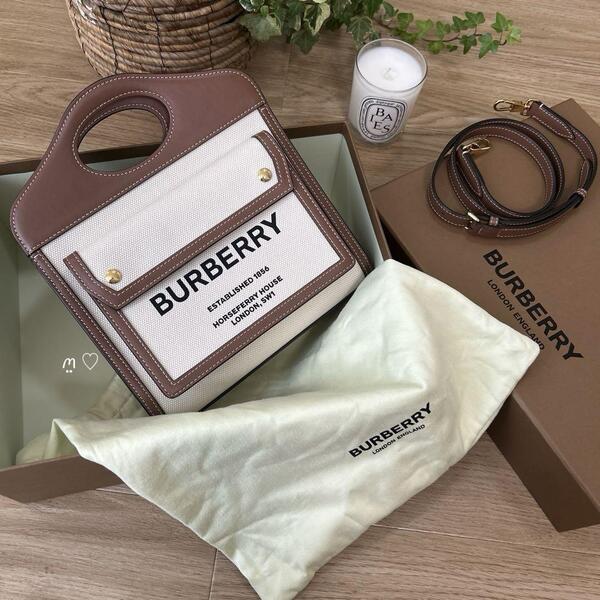 送料無料 バーバリー ミニツートンポケットバッグ 斜めがけショルダーハンドバッグ 現行販売品 BURBERRY