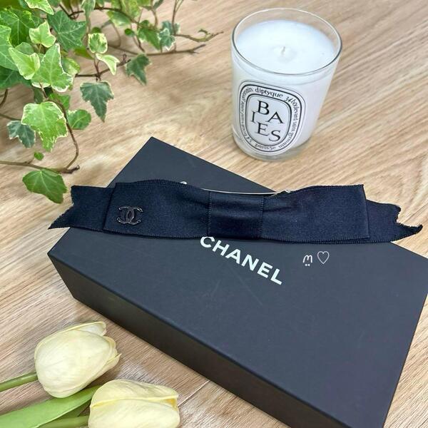 送料無料 CHANEL シャネル ココマークリボンボウバレッタ オールブラック 髪留め