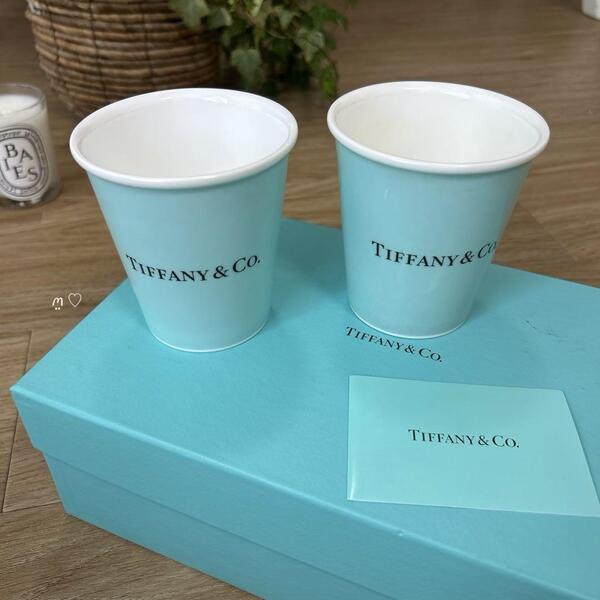 送料無料 ティファニーコーヒーカップ ペーパーカップ 2個 ボーンチャイナ タンブラー食器 TIFFANY&Co.