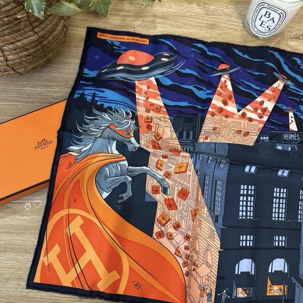 送料無料 エルメス カレ45 フォーブルでのスペースショッピング スカーフ HERMES CARRE Space Shopping au Faubourg