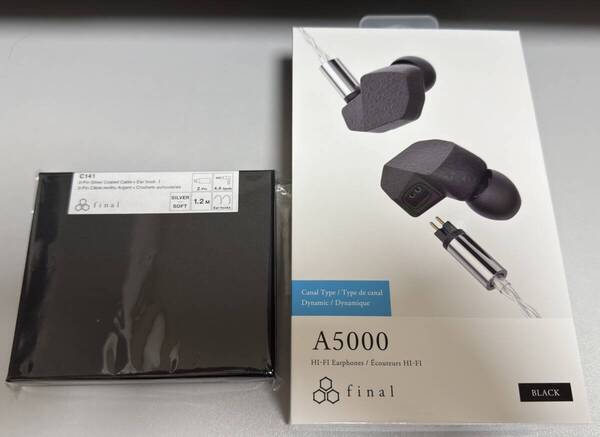 【美品・使用浅】Final イヤホン A5000 + Final純正 C141 2-Pin ソフトシルバーコートケーブルのセット