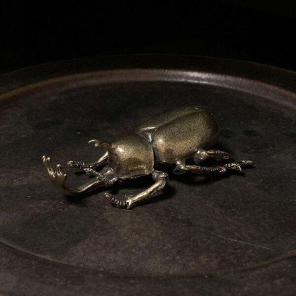 009 真鍮 置物 カブトムシ ビンテージ 風水 開運 金運 昆虫 ヴィンテージ レトロ 真鍮製 置き物 オブジェ アンティーク ハンドメイド 虫