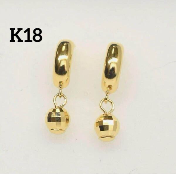 K18金ピアス キラキラミラーボール イエローゴールド K18刻印あり