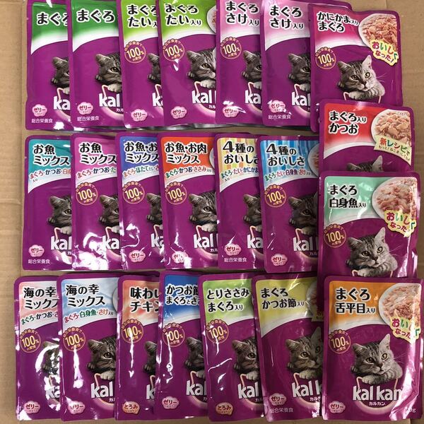 送料無料 kal kan カルカン 成猫用ウェットフード22袋セット まぐろ/かつお/チキン/サーモン など 猫 総合栄養食 レトルト パウチ