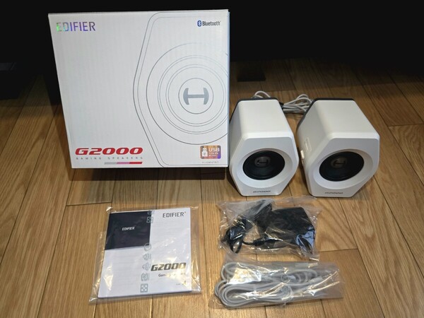 使用少なめ★Edifier G2000 ゲーミング スピーカー パソコン 有線 Bluetooth/USB/AUX接続 PC LEDライト 小型 2台一組 ED-G2000 ホワイト