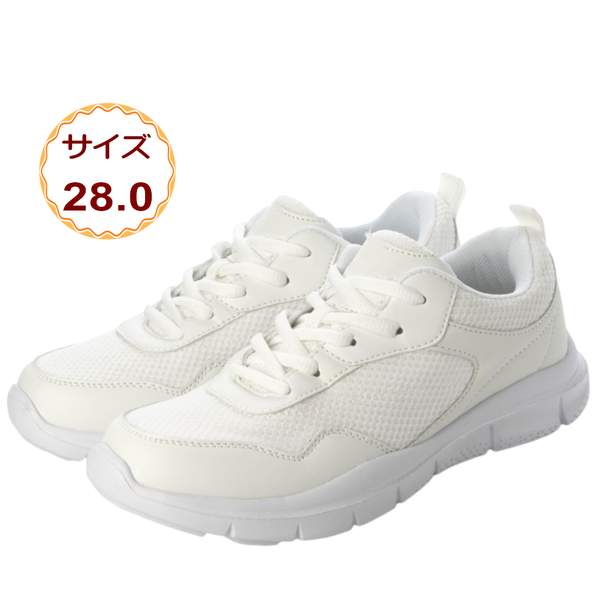 スニーカー 運動靴 スクール ランニング シューズ 作業靴 軽量 3E 幅広 通学 コンフォート 男女兼用 ホワイト 白 24249-wht-280 28.0cm
