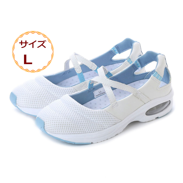 レディース ナースシューズ ルームシューズ スニーカー 上靴 介護 軽量 クロスベルト ゴムバンド メッシュ 16545-blu-l (24.0 - 24.5cm)