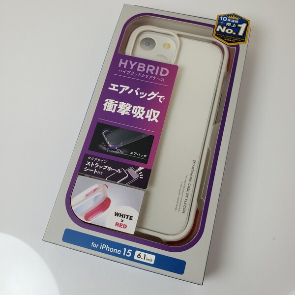 iPhone15 ハイブリッドクリアケース ホワイト/レッド 202