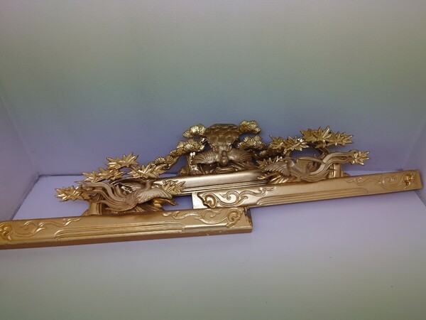 彫り物3つ 仏具 鳳凰 孔雀 松 金箔 金粉