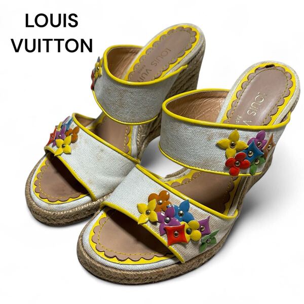 LOUIS VUITTON ルイヴィトン モノグラム ストロー ヒールサンダル 36