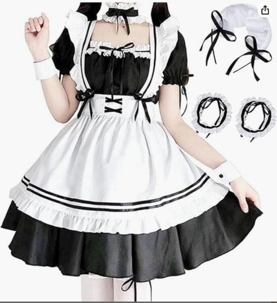 メイド 服 コスプレ 衣装 仮装 女装 フリル ロリータ かわいい カチューシャ 付き ロリータワンピース アニメ かわいい コスチューム