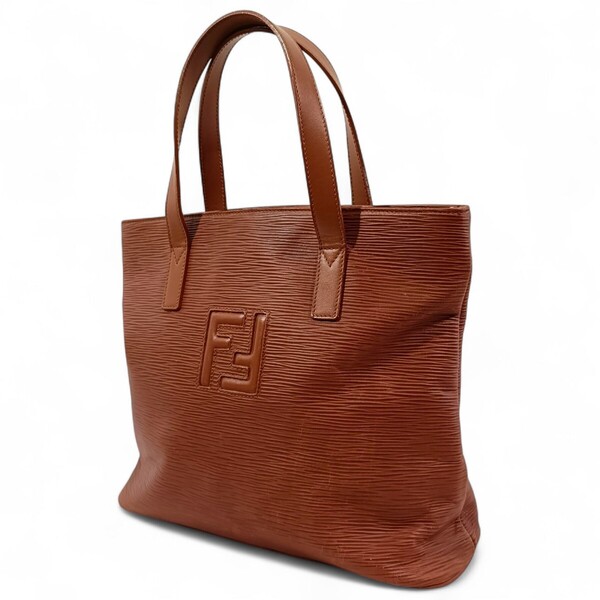 正規品 FENDI フェンディ ハンドバッグ レザー ズッカ ロゴ 革 ブラウン トートバッグ 肩掛け 茶色 男女兼用 ユニセックス ビジネス かばん