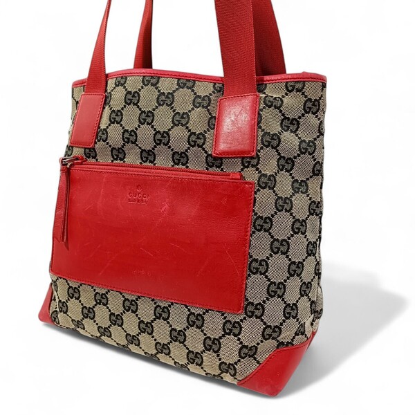 正規品 GUCCI グッチ ハンドバッグ GGキャンバス レザー 赤 レッド トートバッグ 男女兼用 ユニセックス かばん 鞄 革 ブラック ベージュ