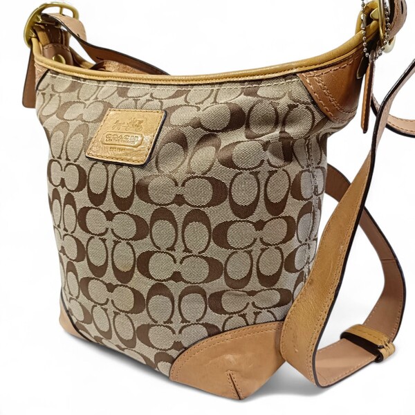 正規品 コーチ COACH ショルダーバッグ シグネチャー 肩掛け 鞄 ベージュ キャンバス レザー ブラウン クロスボディ 斜め掛け 革 男女兼用
