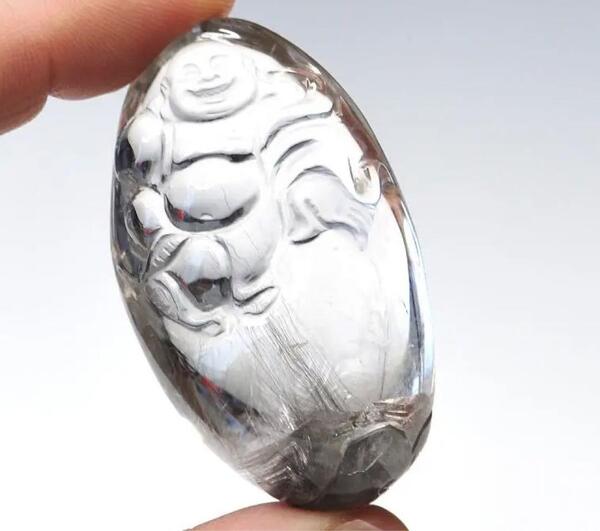 ☆天然石卸☆超激レア!!☆完全別格品!!(宝石質)☆超極上プラチナルチル☆彫刻布袋様SSA※バツグンの透明度!!※ファイナルクォリティー!!!