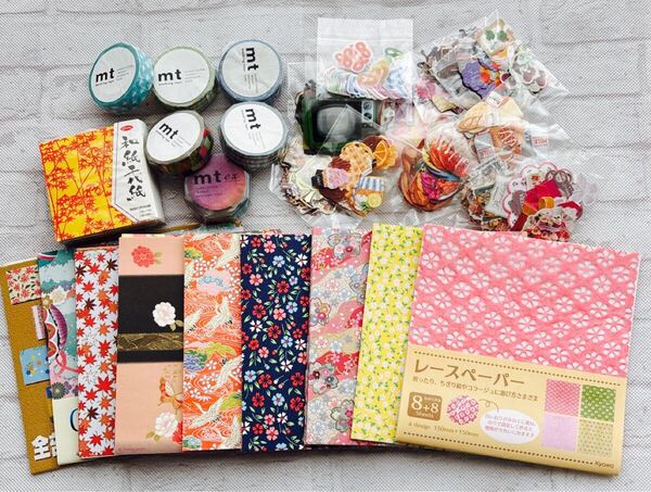 折り紙 花柄 和柄 レース 両面 マスキングテープ フレークシール まとめ売り