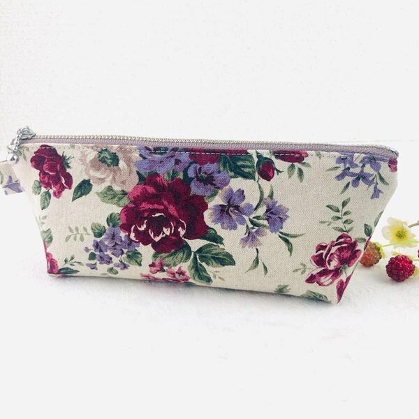 アンティークローズのペンケース ハンドメイド ハンドメイド コスメポーチ ポーチ 薔薇 ローズ
