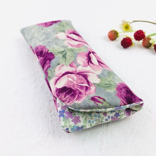 ローズのふかふかメガネケース ハンドメイド 眼鏡ケース 薔薇 ローズ柄