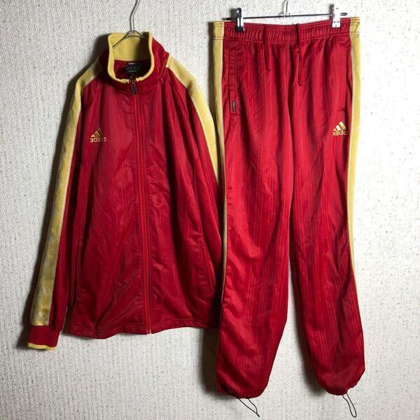 【希少カラー】adidasジャージ上下セットアップ ドローコード サイドロゴXLサイズ アディダス トラックジャケット y2k レッドゴールド