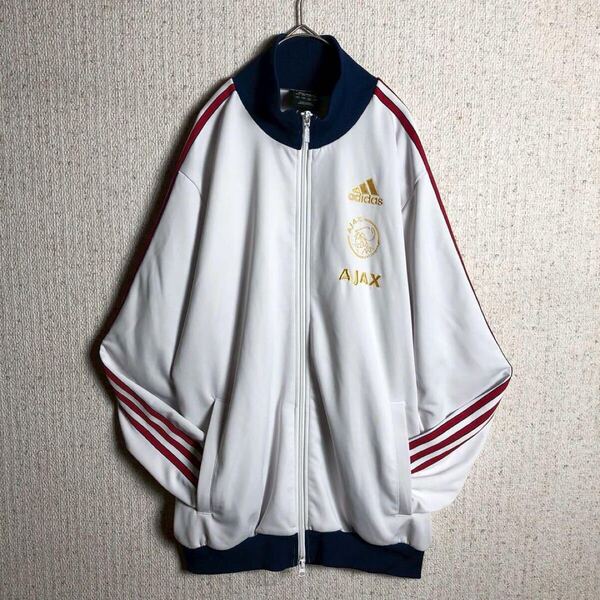【激レア】adidasジャージ アヤックス オランダ ホワイト ネイビー 2XLサイズ アディダス トラックジャケット アムステルダム サッカー