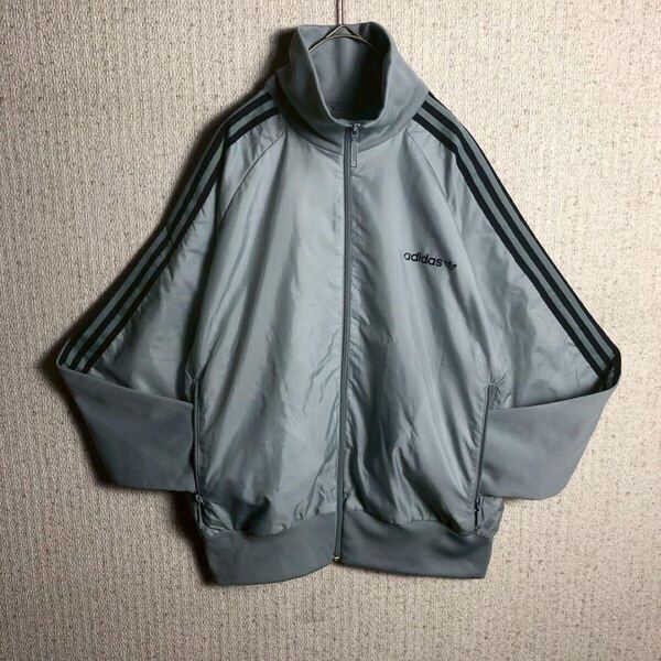 【レアデザイン】adidasジャージ グレー 生地切替 y2k ハイネック2XLサイズ アディダス トラックジャケット