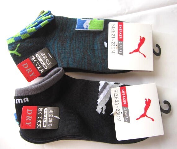 *送料無料*新品*21-23㎝*Puma*スニーカーソックス3足×2*消臭加工・つま先かかと補強・強くて丈夫・DRY*プーマ*