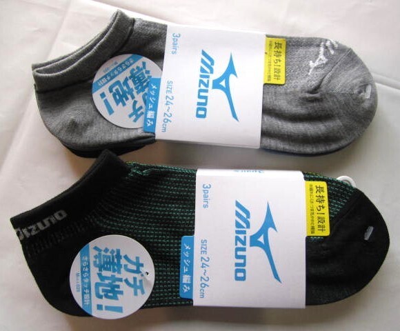 *送料無料*新品*24-26cm*MIZUNO*ショートソックス3足×2*⑤*メッシュ編*ガチ薄地!さらさらタッチ設計*長持ち!設計つま先踵補強*ミズノ*