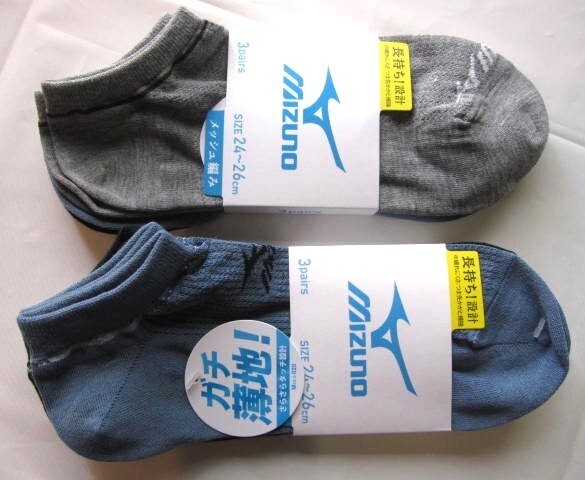 *送料無料*新品*24-26cm*MIZUNO*ショートソックス3足×2*①*メッシュ編*ガチ薄地!さらさらタッチ設計*長持ち!設計つま先踵補強*ミズノ*
