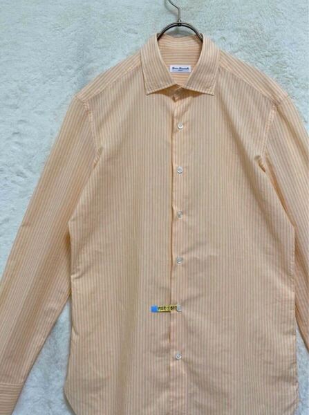 【極美品】エッリコ フォルミコラ Errico Formicola メンズ セミワイドカラー シャツ 39-90 M オレンジ ストライプ ユナイテッドアローズ