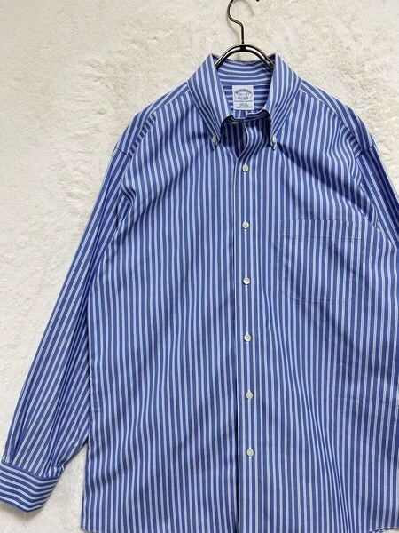 【新品未使用】ブルックスブラザーズ BrooksBrothers ボタンダウン 長袖シャツ 15.5-32 Mサイズ ブルー系 ストライプ コットン100%